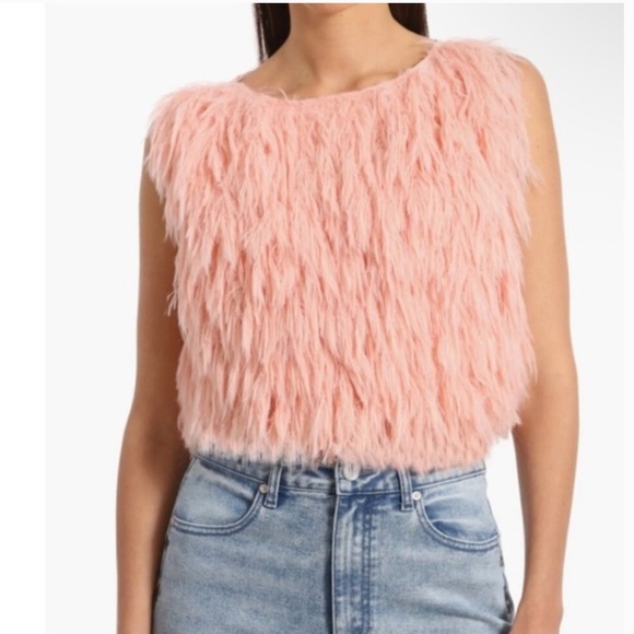 AvecLes Filles Pink Faux Fur Sleeveless Top Size Small - Picture 3 of 9